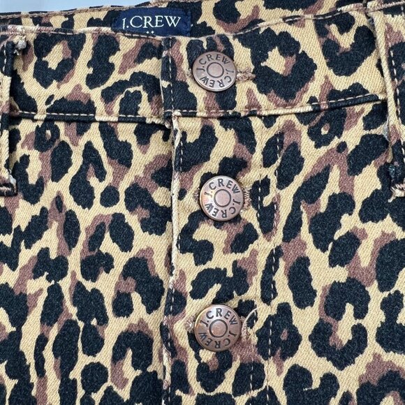 J.CREW 9" High Rise Skinny Jeans Size 32 Waist Exposed Button Fly Leopard Print - Picture 4 of 15
